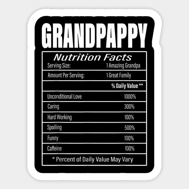 Grandpappy Nutrition Facts Funny Fathers Day Grandpa Men Sticker by Jennifer Wirth